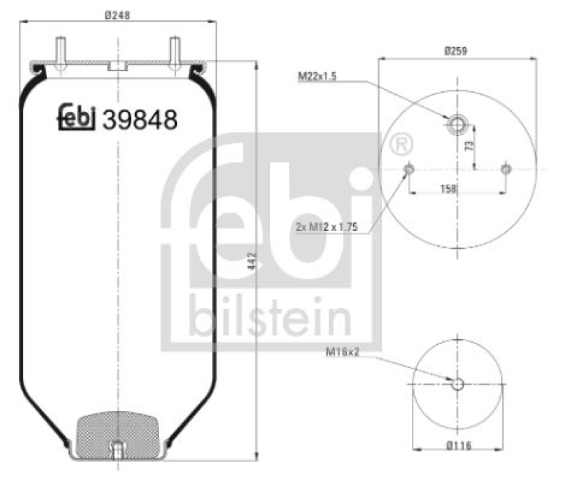 FEBI BILSTEIN 39848 Luftfederbalg ohne Kolben für Sauer