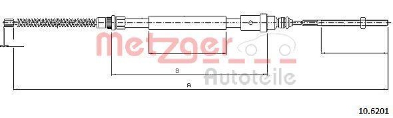 METZGER 10.6201 Seilzug, Feststellbremse für PEUGEOT hinten links