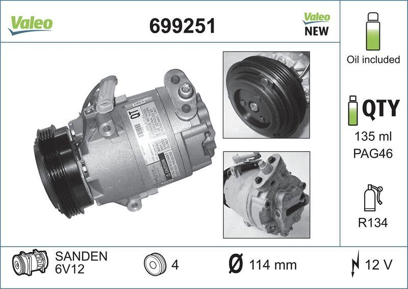 VALEO 699251 Kompressor OPEL Astra G, Corsa D