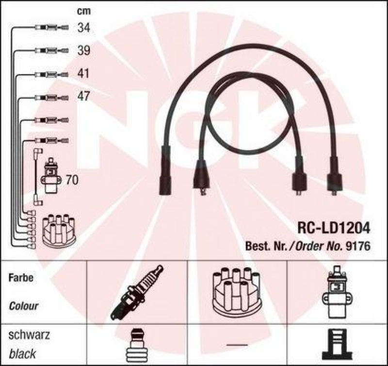 NGK 9176 Zündleitungssatz RC-LD1204 |Zündkabel