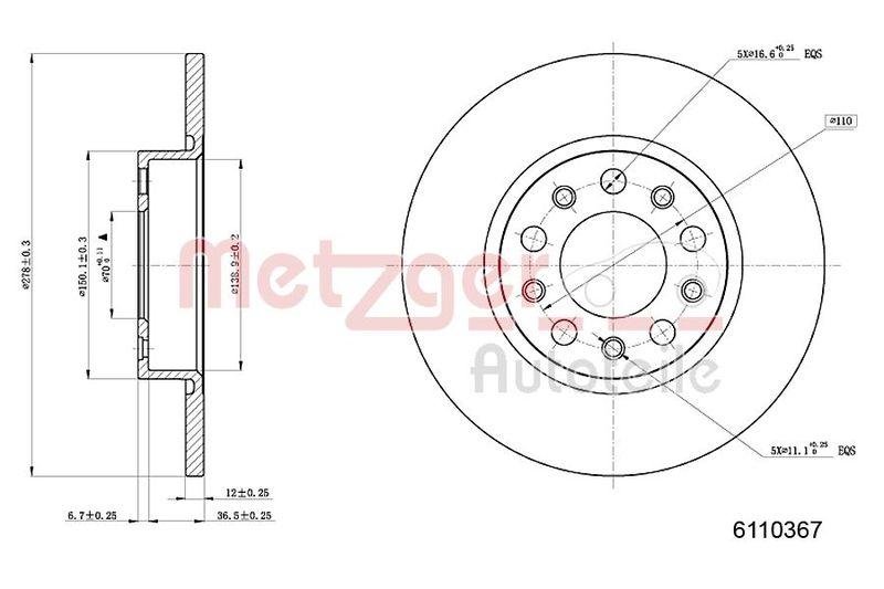 METZGER 6110367 Bremsscheibe Lack/Ks/Ms f&uuml;r ALFA HA