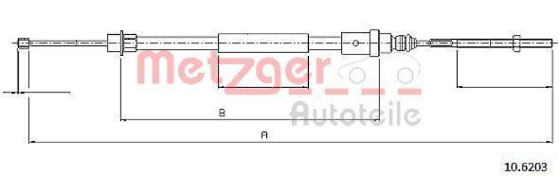 METZGER 10.6203 Seilzug, Feststellbremse für PEUGEOT hinten links