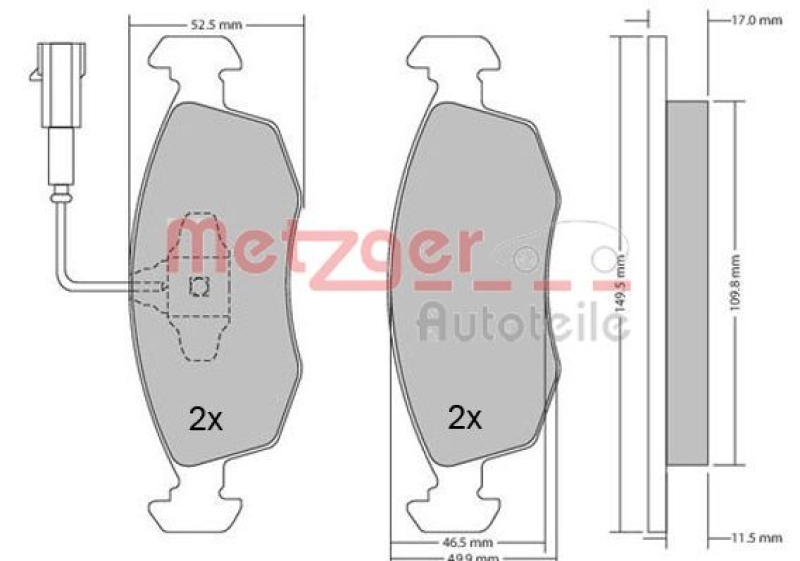 METZGER 1170202 Bremsbelagsatz, Scheibenbremse WVA 23 209