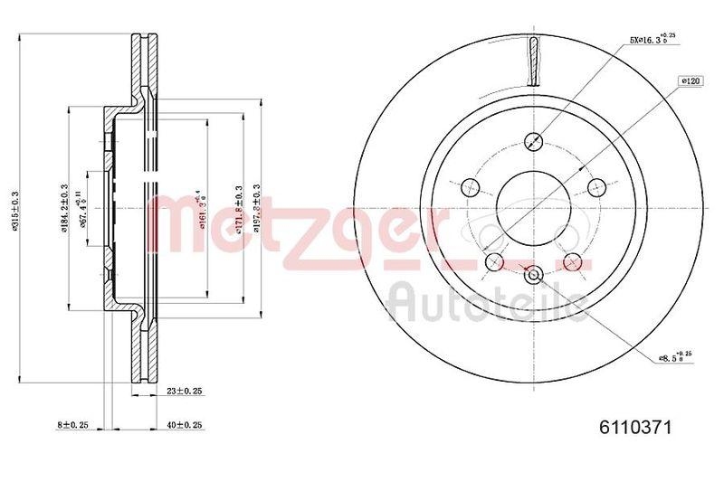 METZGER 6110371 Bremsscheibe Lack/Ks für OPEL HA