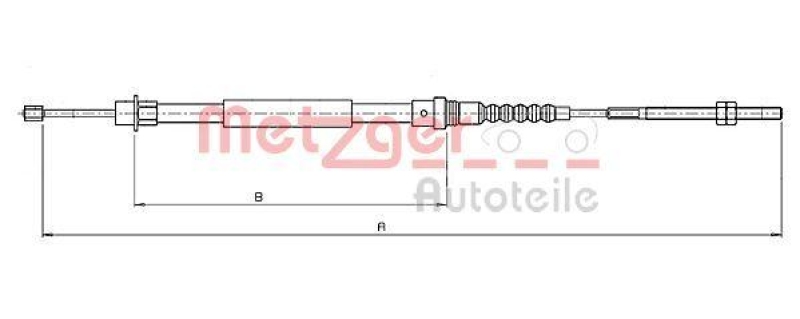 METZGER 10.6216 Seilzug, Feststellbremse für PEUGEOT hinten rechts