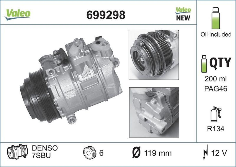 VALEO 699298 Kompressor MERCEDES Classe C,CLK,E,SLK