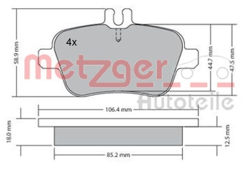 METZGER 1170204 Bremsbelagsatz, Scheibenbremse WVA 24 848