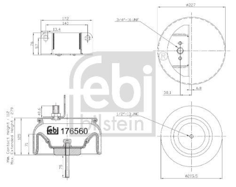 FEBI BILSTEIN 176560 Luftfederbalg mit Stahlkolben und Kolbenstange für DAF