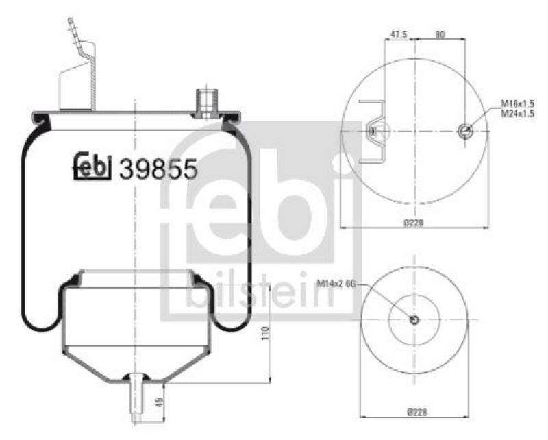 FEBI BILSTEIN 39855 Luftfederbalg mit Stahlkolben und Kolbenstange für Volvo