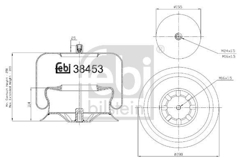 FEBI BILSTEIN 38453 Luftfederbalg mit Stahlkolben für Mercedes-Benz