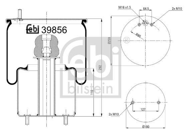 FEBI BILSTEIN 39856 Luftfederbalg mit Stahlkolben für Volvo