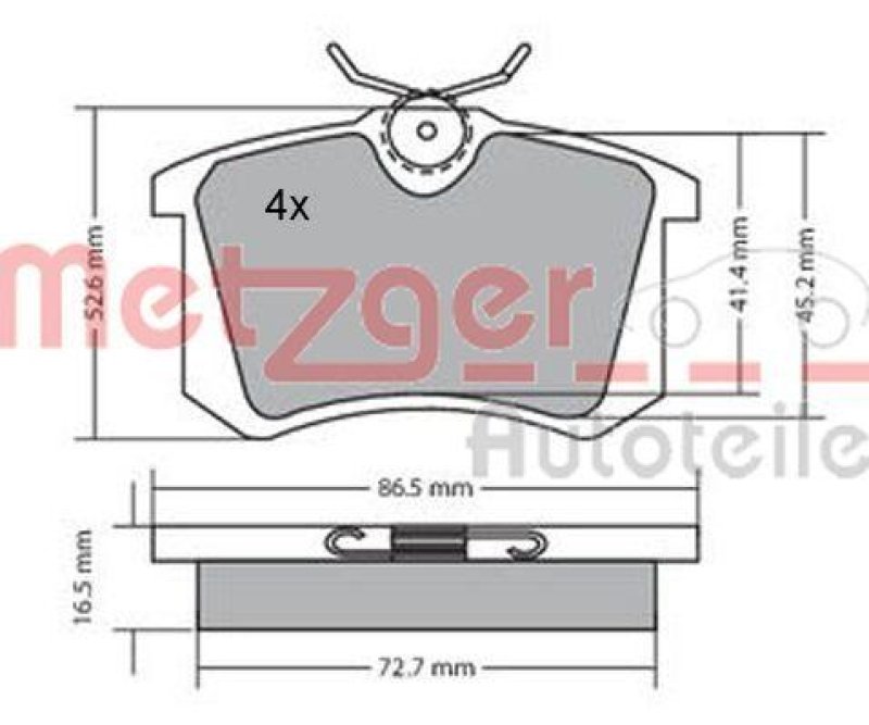 METZGER 1170207 Bremsbelagsatz, Scheibenbremse WVA 20 961