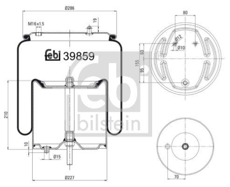 FEBI BILSTEIN 39859 Luftfederbalg mit Stahlkolben und Kolbenstange für Scania