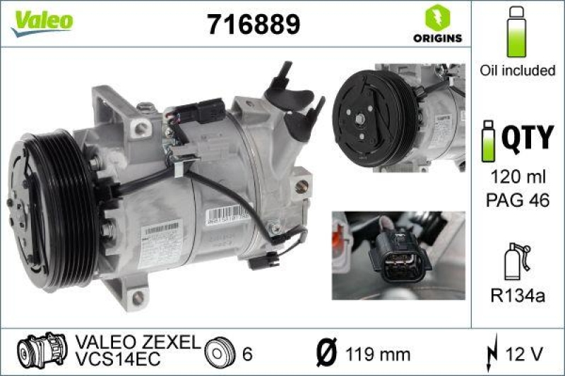 VALEO 716889 Kompressor NISSAN SYLPHY 1.8L 2012- MEC