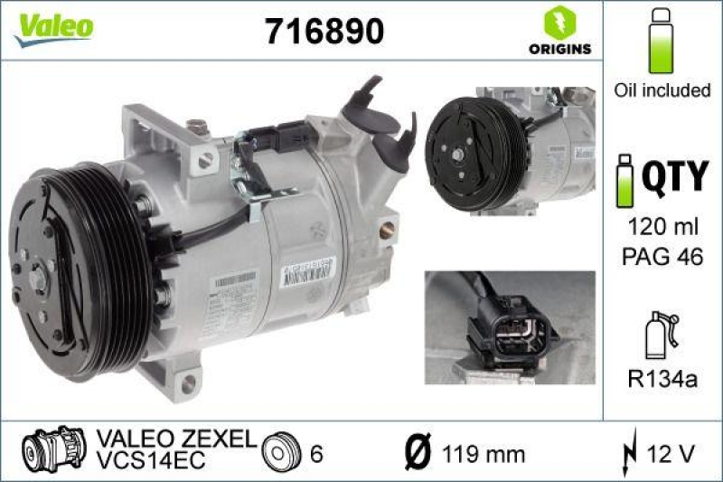 VALEO 716890 Kompressor NISSAN SYLPHY 1.8L 2012- MIC