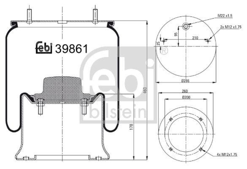 FEBI BILSTEIN 39861 Luftfederbalg mit Stahlkolben für Schmitz Cargobull