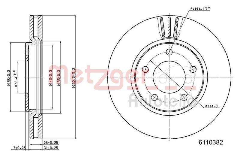 METZGER 6110382 Bremsscheibe Lack/Ks für CHRYSLER VA