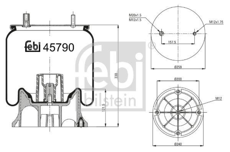 FEBI BILSTEIN 45790 Luftfederbalg mit Kunststoffkolben für Fruehauf (Crane)