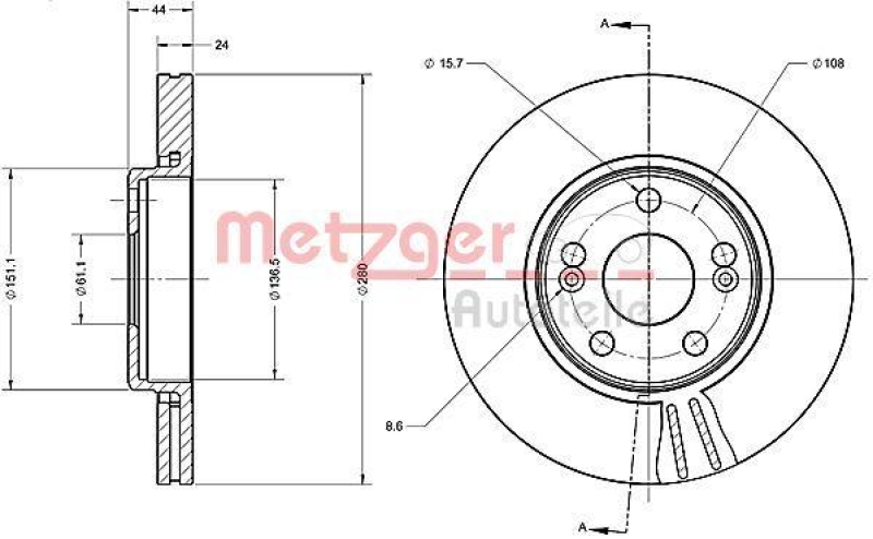 METZGER 6110386 Bremsscheibe Lack/Ks/Ms f&uuml;r RENAULT VA