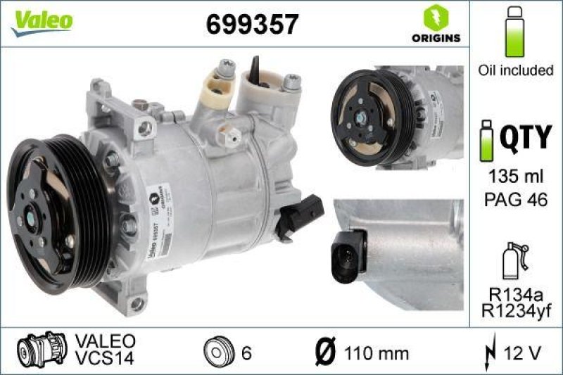 VALEO 699357 Kompressor AUDI A1,A3,Q3/VW Golf V & VI