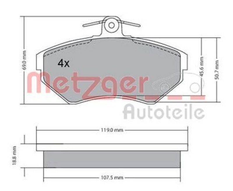 METZGER 1170214 Bremsbelagsatz, Scheibenbremse WVA 21 945