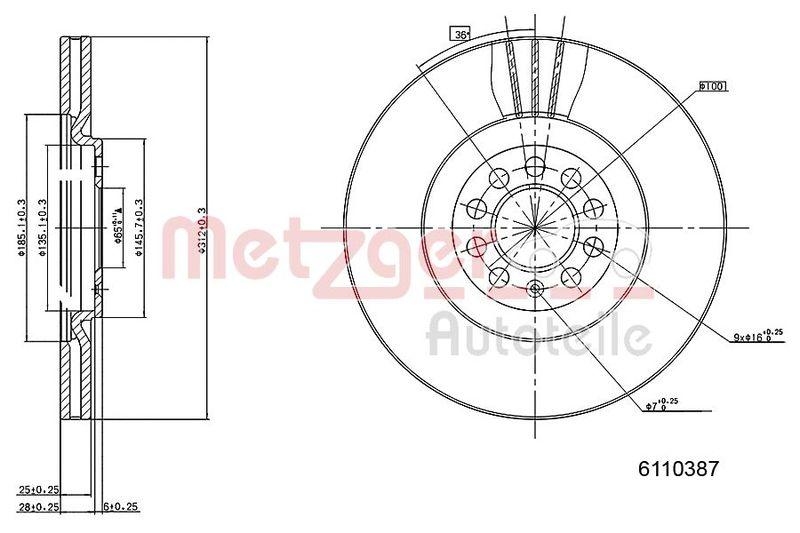 METZGER 6110387 Bremsscheibe Lack/Ks/Ms/Hc für AUDI VA