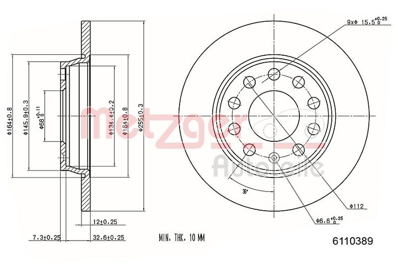 METZGER 6110389 Bremsscheibe Lack/Ks/Ms für AUDI/SEAT HA