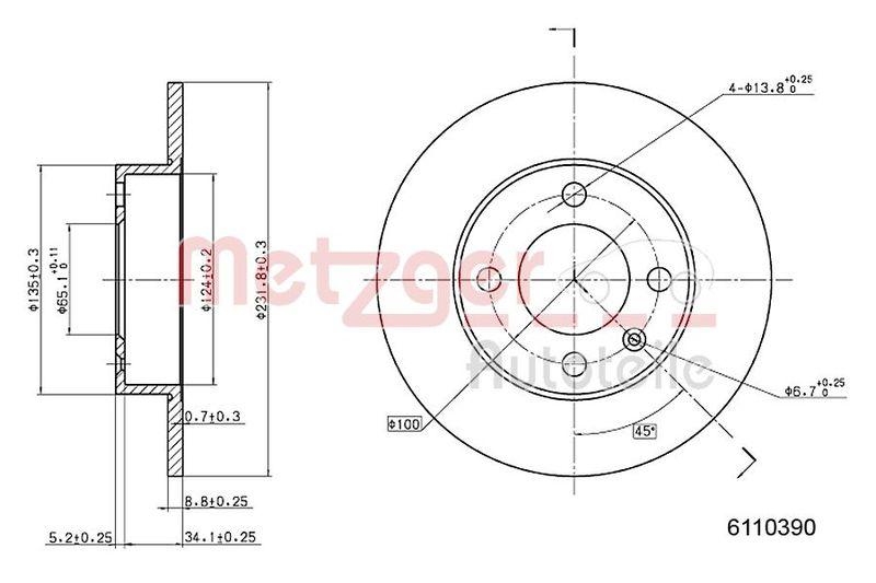 METZGER 6110390 Bremsscheibe Lack/Ks/Ms f&uuml;r VW HA