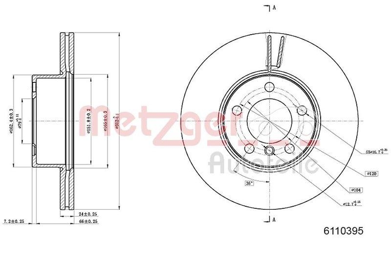 METZGER 6110395 Bremsscheibe Lack/Ks/Hc für BMW VA