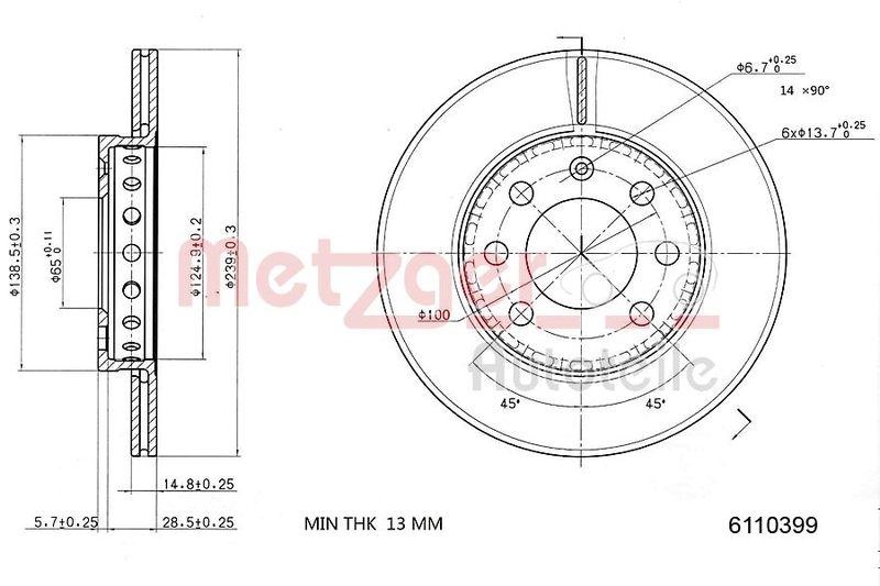 METZGER 6110399 Bremsscheibe Lack/Ks für VW VA