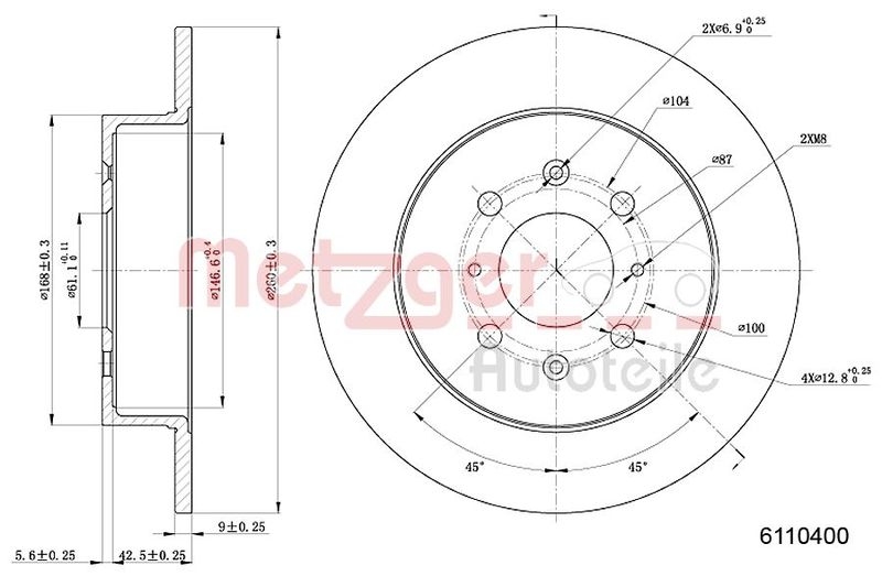 METZGER 6110400 Bremsscheibe Lack/Ks für HONDA HA