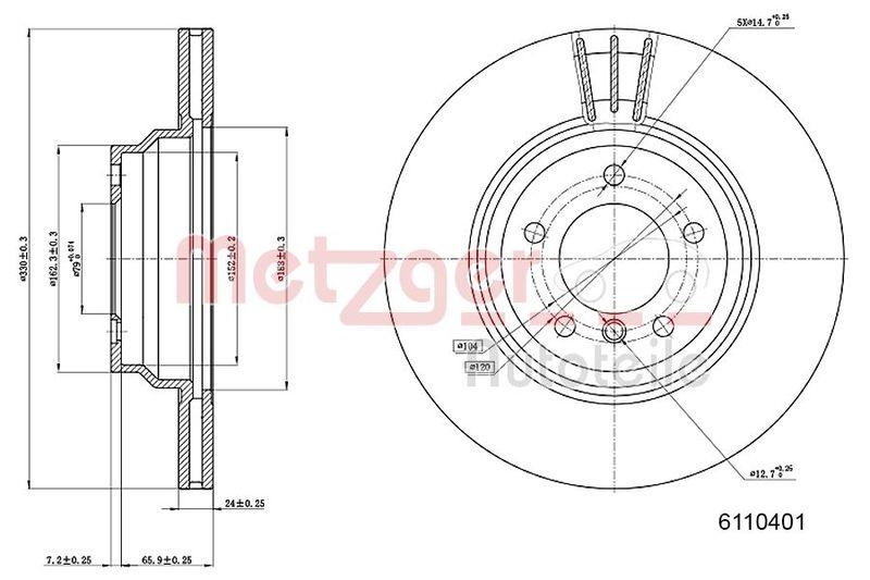 METZGER 6110401 Bremsscheibe Lack/Ks/Hc für BMW VA