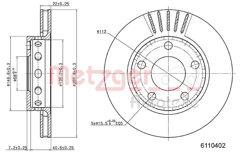 METZGER 6110402 Bremsscheibe Lack/Ks für AUDI HA