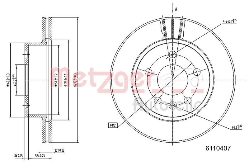 METZGER 6110407 Bremsscheibe Lack/Ks/Ms/Hc für MB VA