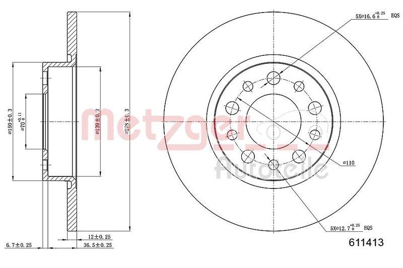 METZGER 6110413 Bremsscheibe Lack/Ks für ALFA HA