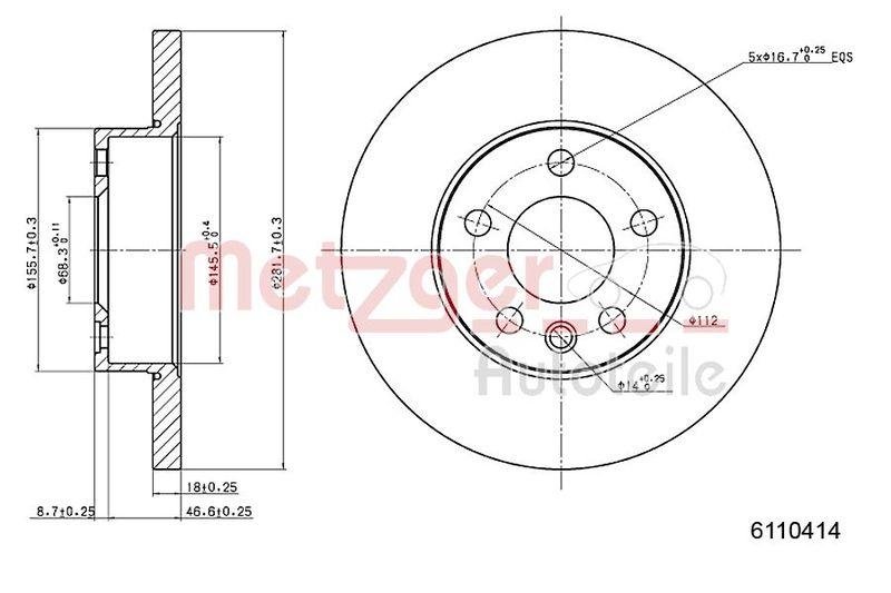 METZGER 6110414 Bremsscheibe Lack/Ks für VW VA