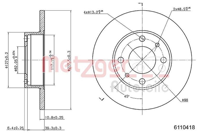 METZGER 6110418 Bremsscheibe Lack/Ks für FIAT/LANCIA VA