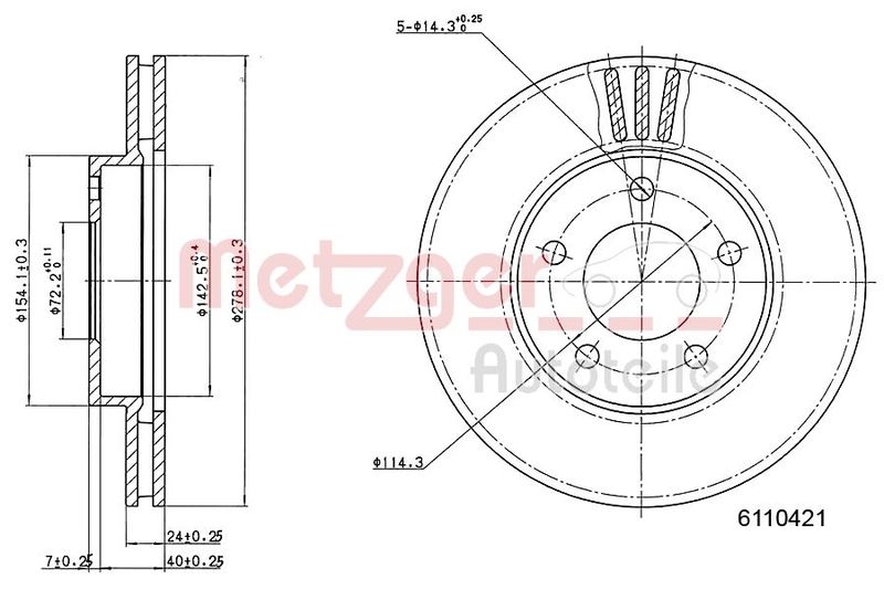 METZGER 6110421 Bremsscheibe Lack/Ks für FORD/MAZDA VA