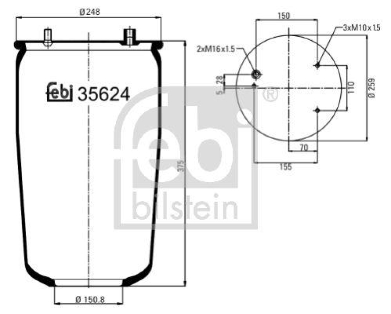 FEBI BILSTEIN 35624 Luftfederbalg ohne Kolben für DAF