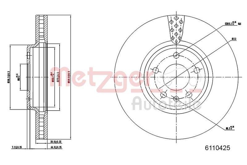 METZGER 6110425 Bremsscheibe Lack/Ks für AUDI VA