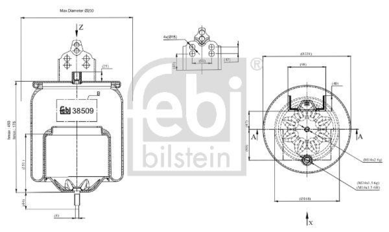 FEBI BILSTEIN 38509 Luftfederbalg mit Stahlkolben und Kolbenstange für Volvo