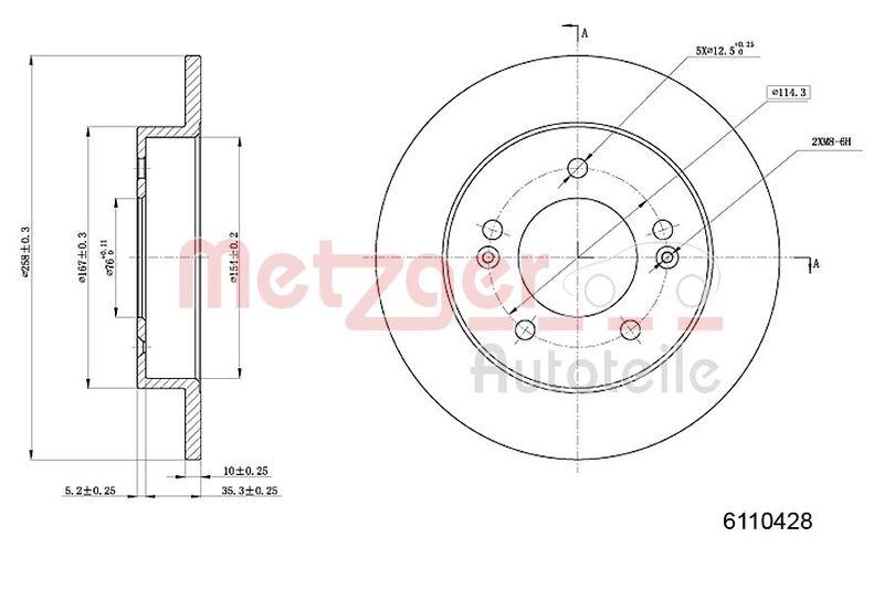 METZGER 6110428 Bremsscheibe Lack/Ks für HYUNDAI/KIA HA