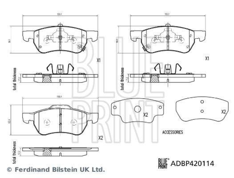 BLUE PRINT ADBP420114 Bremsbelagsatz f&uuml;r MG