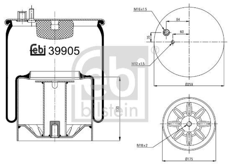 FEBI BILSTEIN 39905 Luftfederbalg mit Stahlkolben für M A N