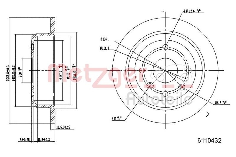 METZGER 6110432 Bremsscheibe Lack/Ks für CHEVROLET HA