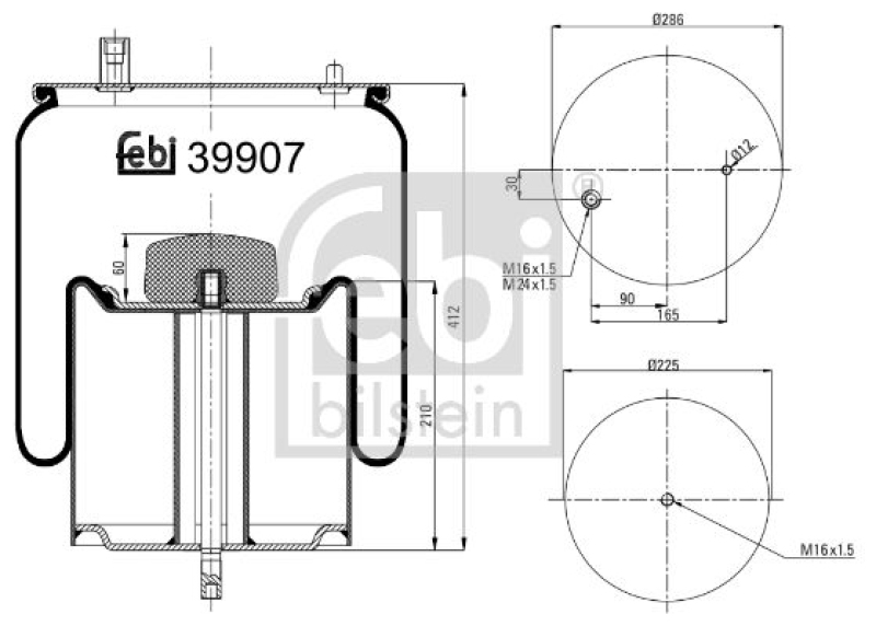 FEBI BILSTEIN 39907 Luftfederbalg mit Stahlkolben und Kolbenstange für RENAULT (RVI)