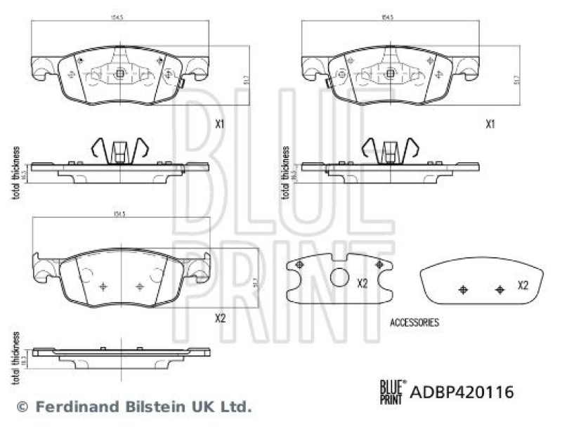 BLUE PRINT ADBP420116 Bremsbelagsatz für TOYOTA