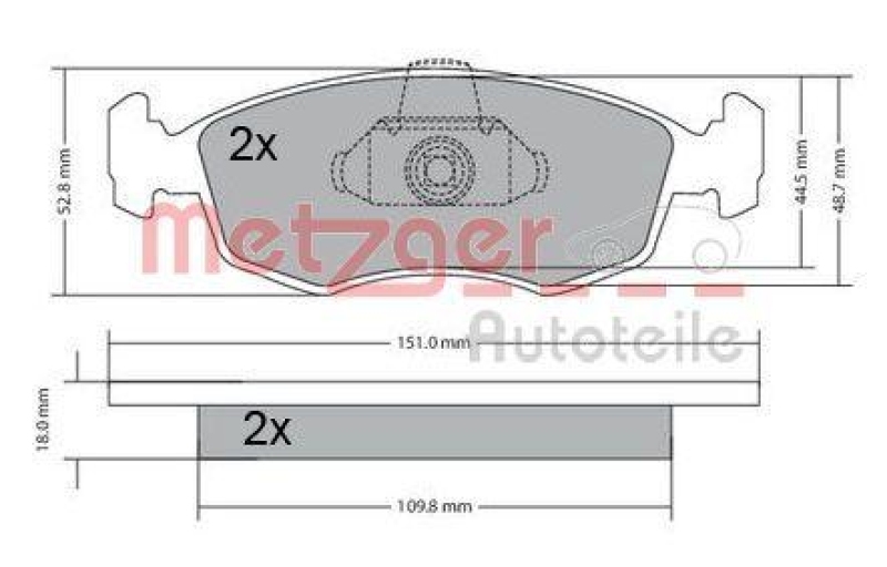 METZGER 1170249 Bremsbelagsatz, Scheibenbremse WVA 20 907