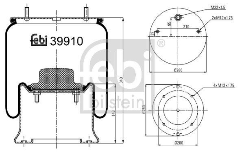 FEBI BILSTEIN 39910 Luftfederbalg mit Stahlkolben für Sauer