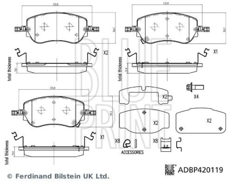 BLUE PRINT ADBP420119 Bremsbelagsatz mit Befestigungsmaterial f&uuml;r Fiat PKW